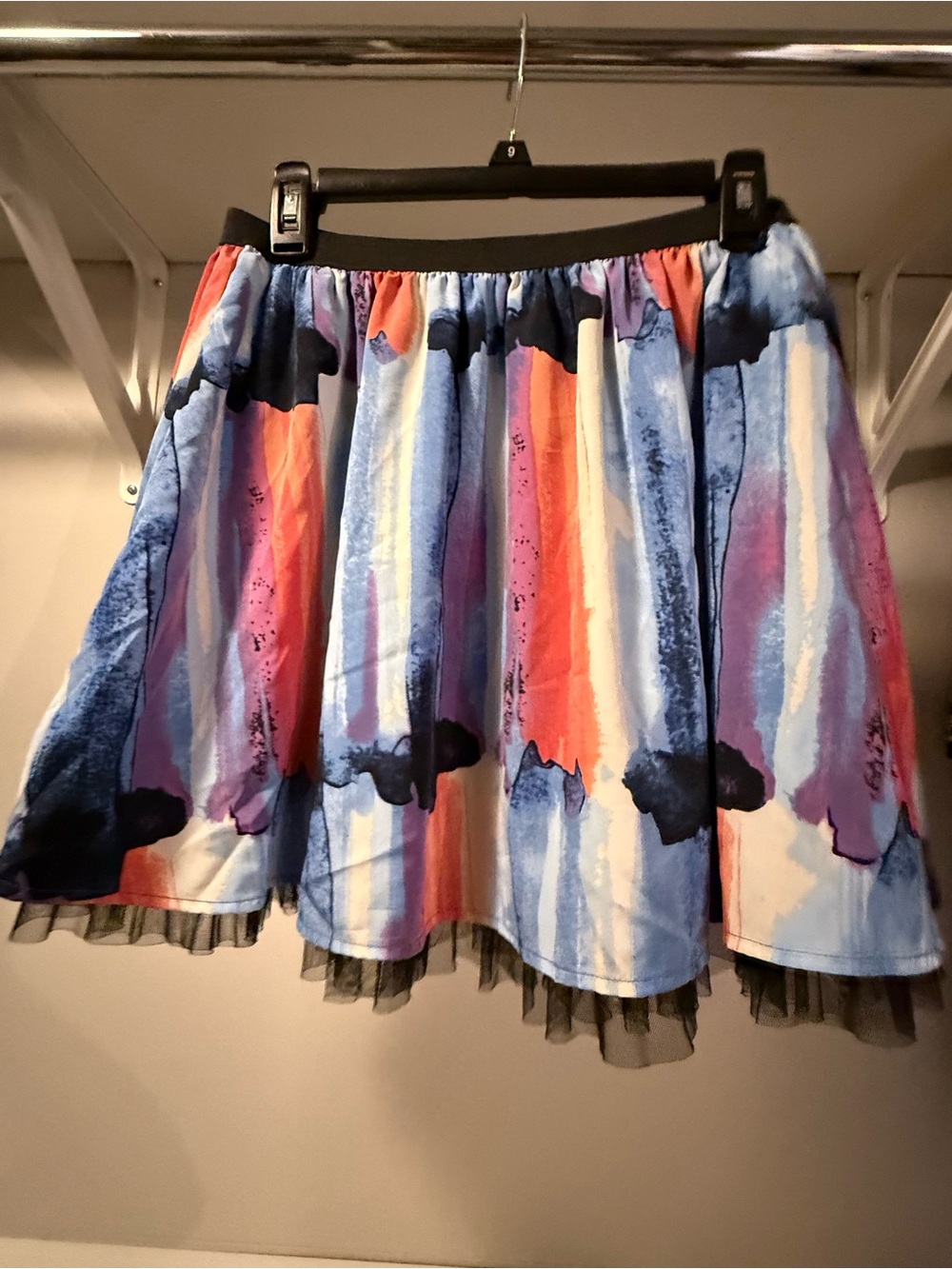 Candie's Multicolor Watercolor Stripe Skater Skirt with Tulle Trim